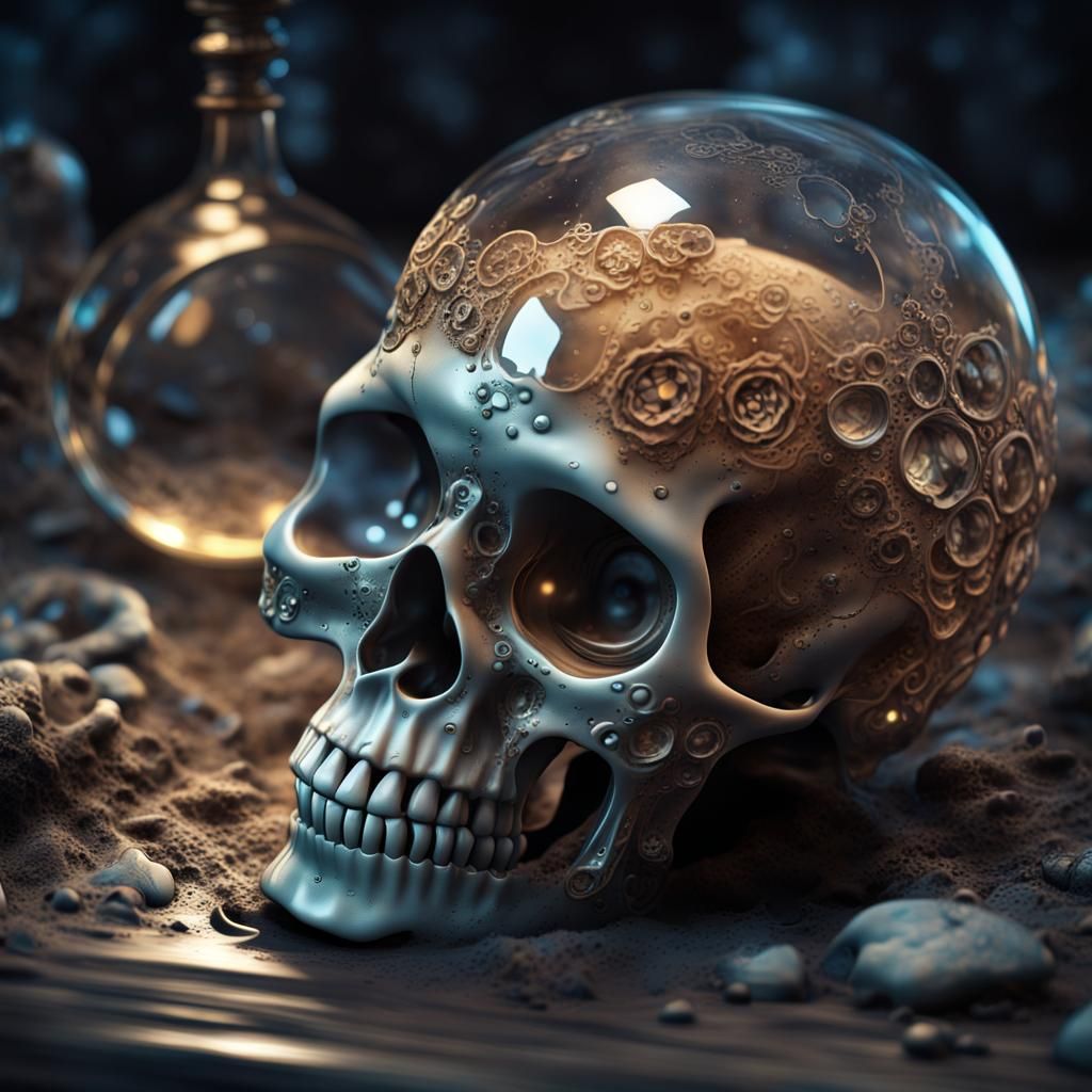 Glass Skull Cartoon Concept Art in Dark Fantasy