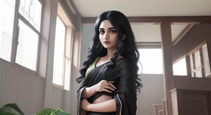 Rapunzel with Black Hair in Saree