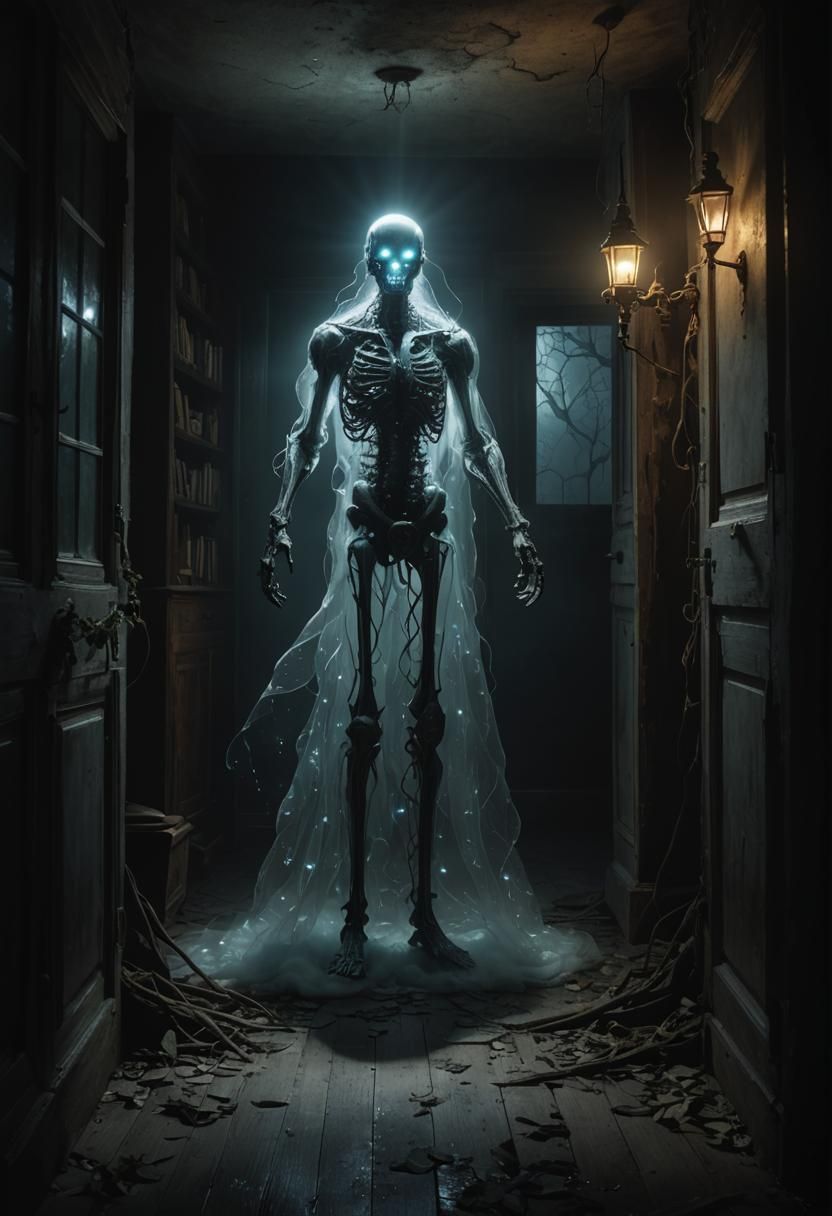 Ethereal Female Spirit Drifting in Bioluminescent Light