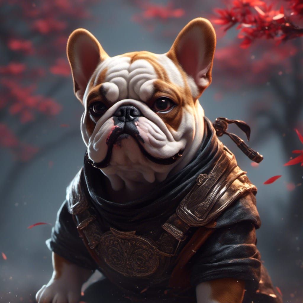 Ninja Bulldog in Cartoon Style