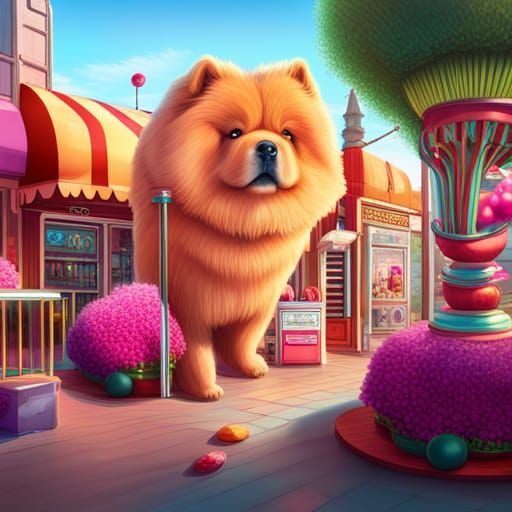 Whimsical Chow Chow in Candyland Art Style