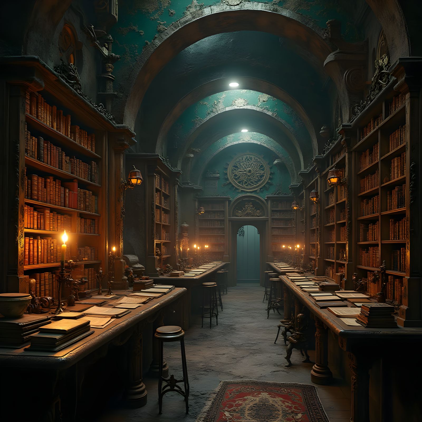 Steampunk Dark Library of Secrets and Horror