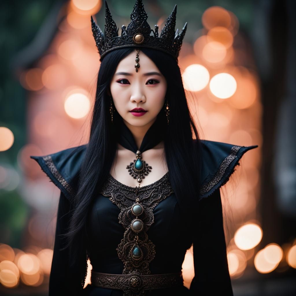 Asian Dark Witch Queen Portrait in Natural Light