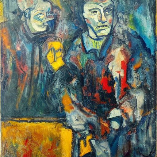 Expressionist Portrait of Distressed Person with Broken Mirr...