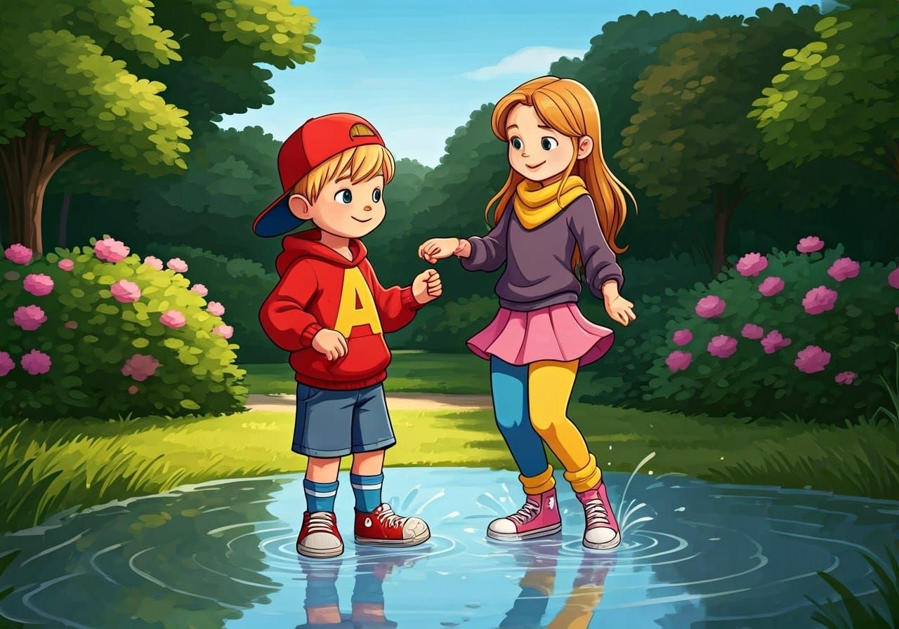 Alvin and Brittany Dancing in a Puddle