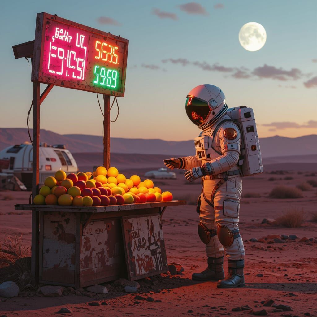 Astronaut Finds Market on Mars in Digital Art