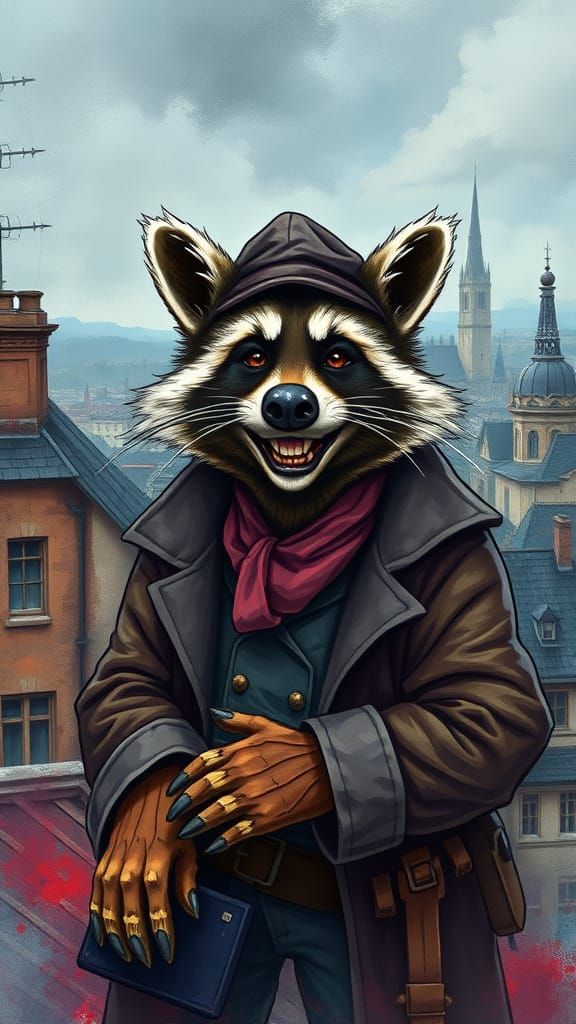 Wise Raccoon Burglar Offers Advice: Caricature Style