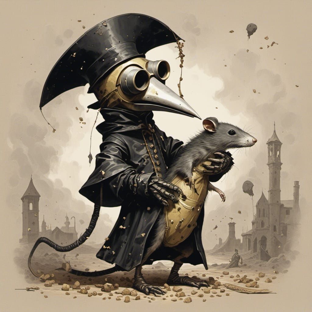 Plague Doctor Hugging a Cute Rat