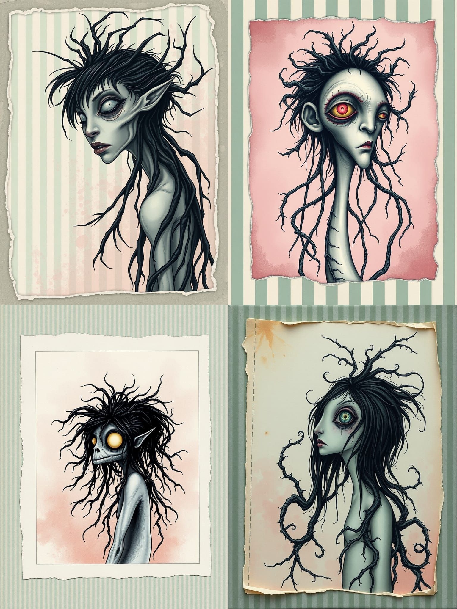 Distressed Scrapbooking Paper with Grotesque, Whimsical Figu...