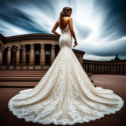 Hyperrealistic Wedding Dress with Intricate Details