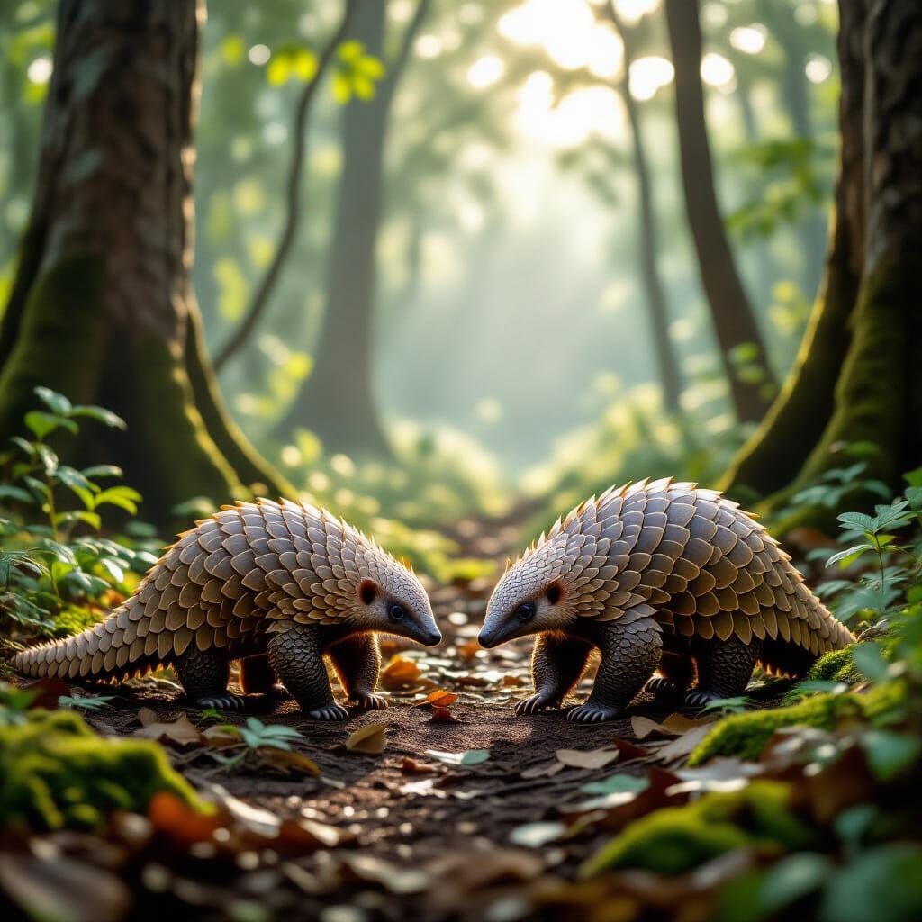 Pangolins Stroll Through Misty Forest: Wildlife Photography