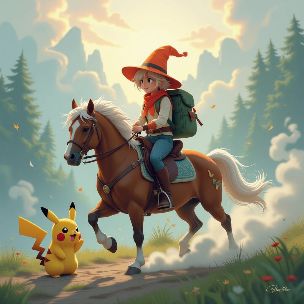 Ash Rides to Save Pikachu: A Fantasy Scene