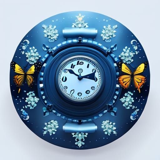 Butterfly and Flower Clock in Starry Night