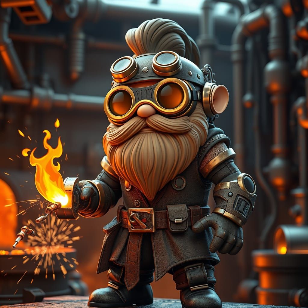 Tech-Dwarf Engineer in High-Tech Forge, Funko Pop Style