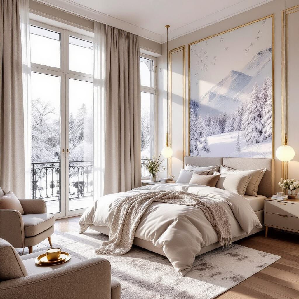 Luxurious Bedroom on Frosty Morning, Modern Classic Style