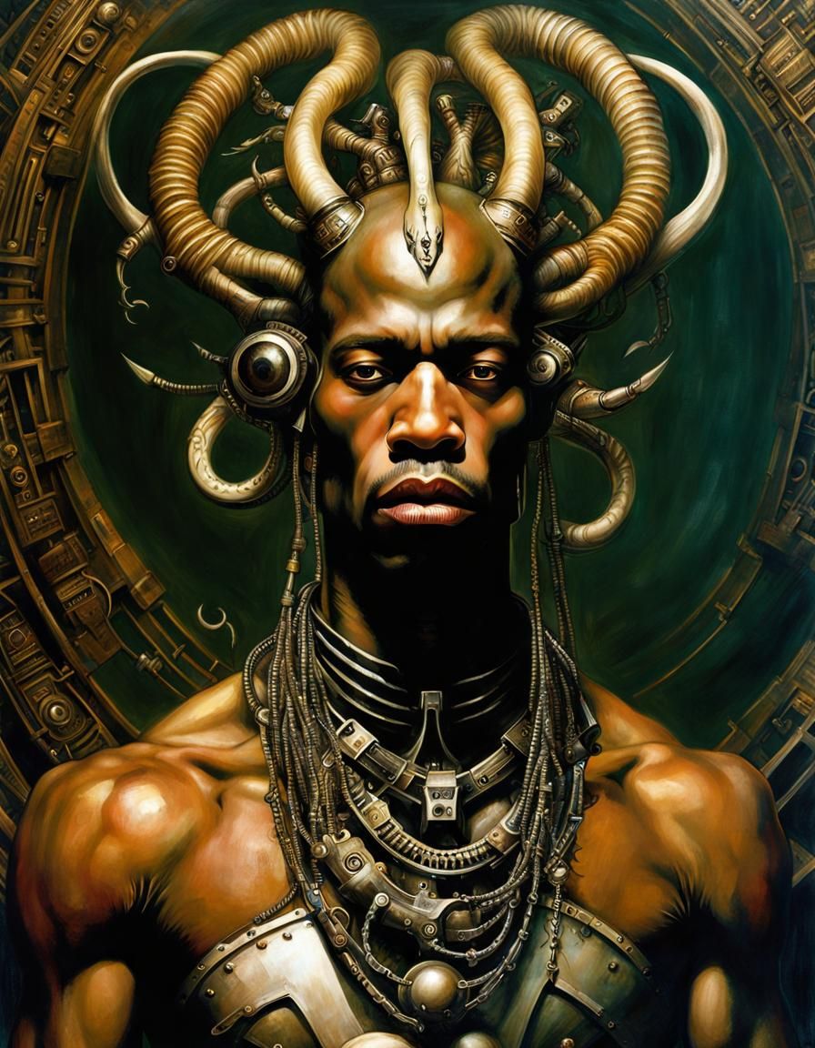 Sinister Alien Cyborg Portrait in Body Horror Style