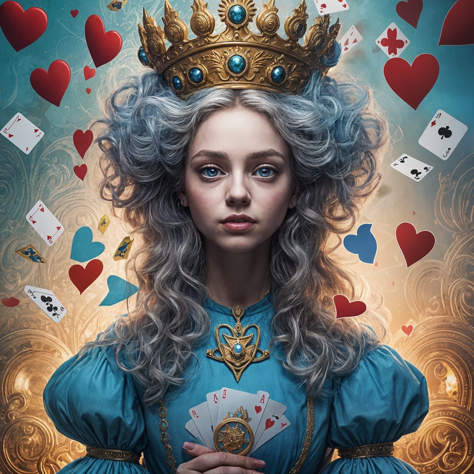 Whimsical Queen of Hearts Confronts Curious Alice in Wonderl...