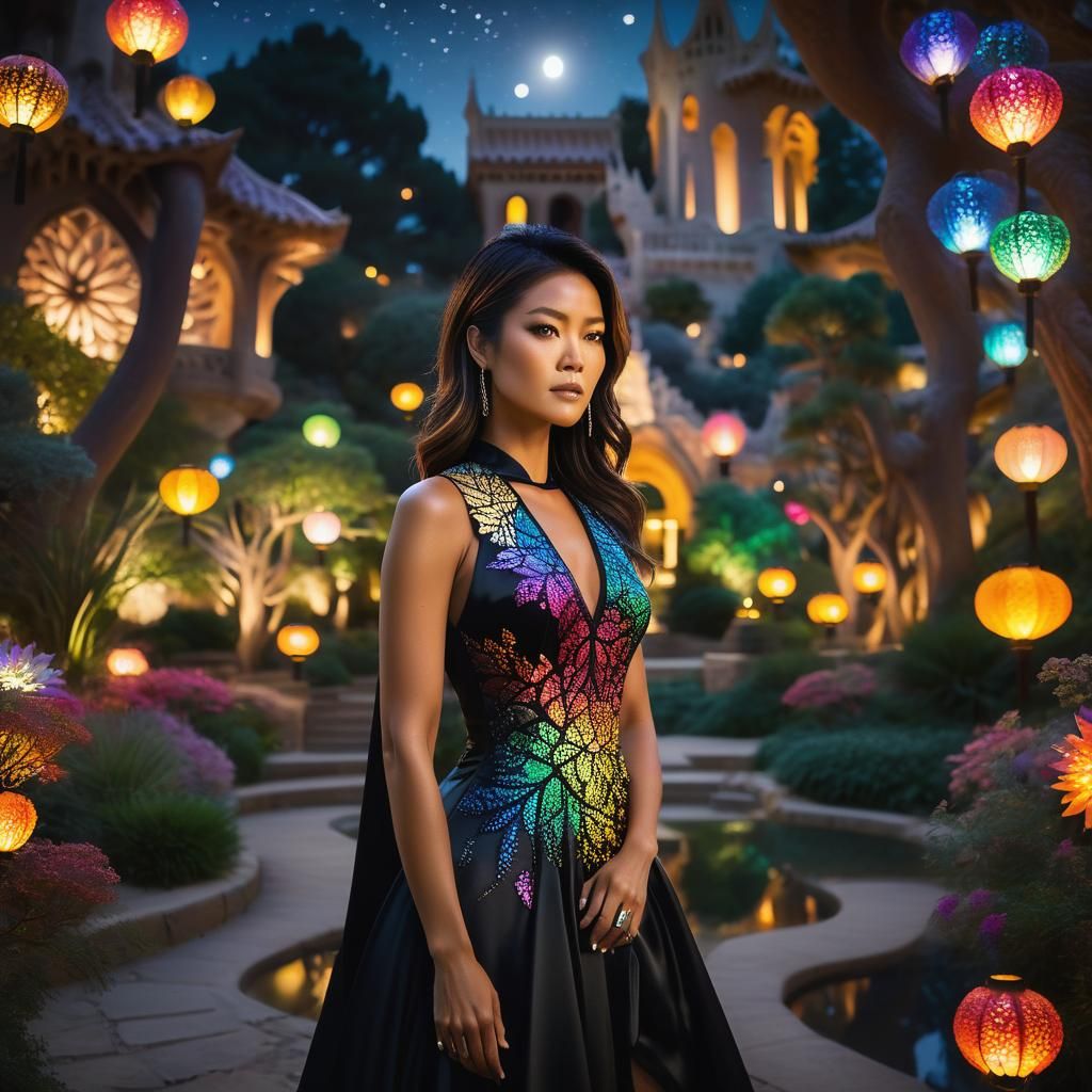 Woman in Fibonacci Gown in Magic Zen Garden