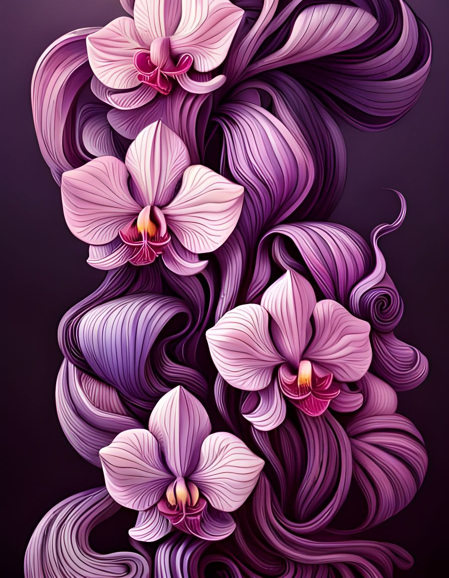 Glassy Liquid Orchids Illustration in Hypervivid Style