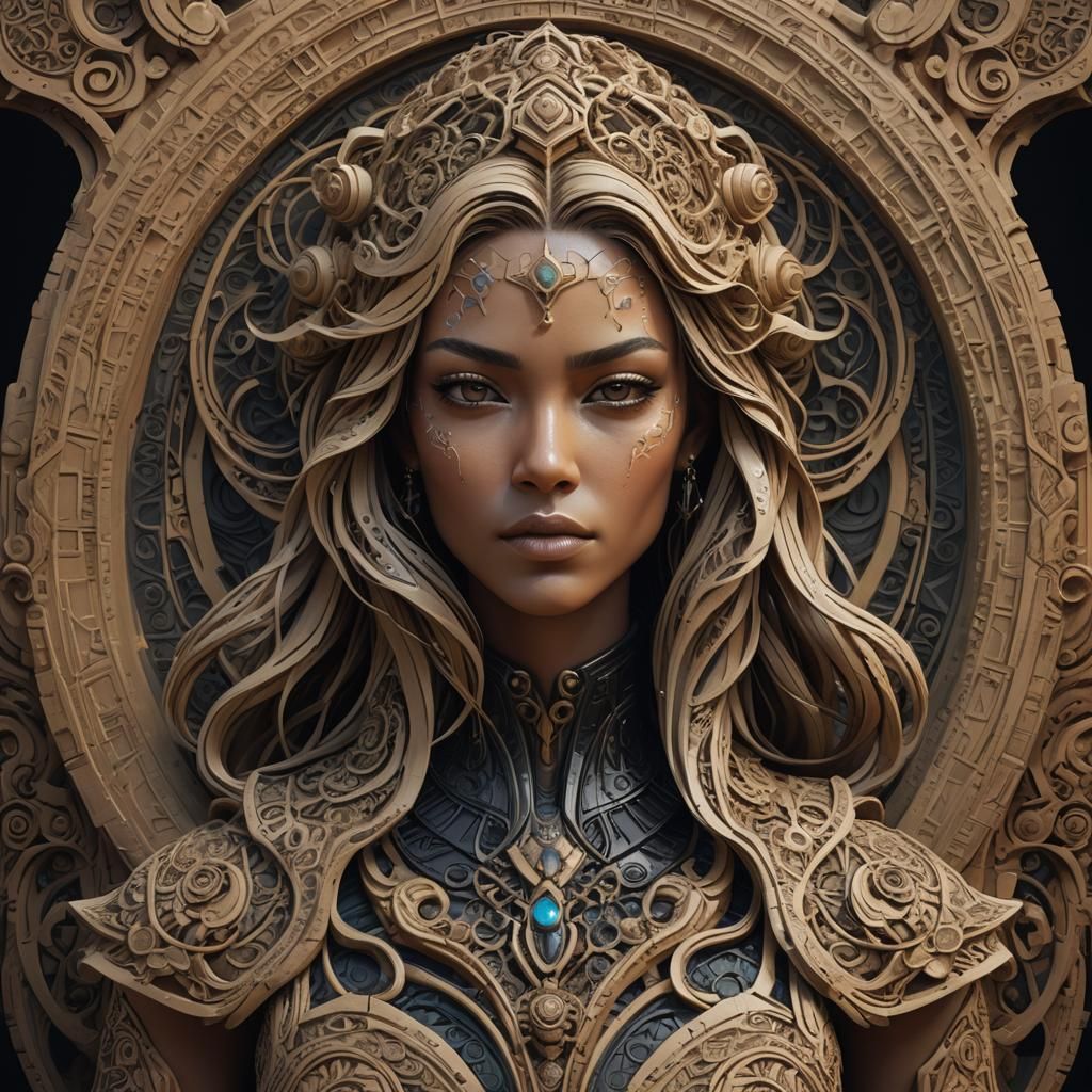 Elaborate Sand Sculpture Portrait in Unreal Engine 5 Style