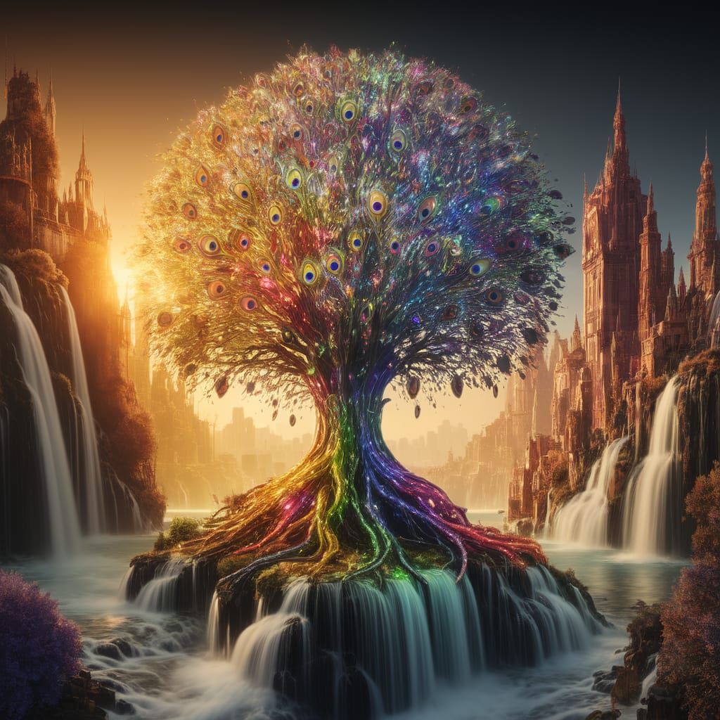 Enchanted Glass Tree Towers Over Urban Fantasy