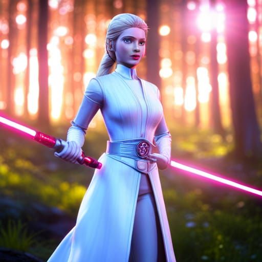 Barbie as Jedi in Enchanted Forest