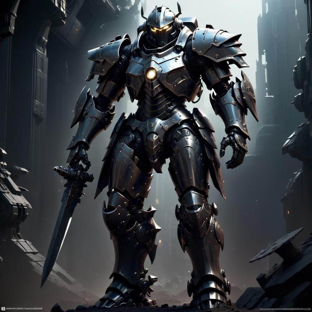 Aetherpunk Mech Knight in Dark Sci-Fi Armor