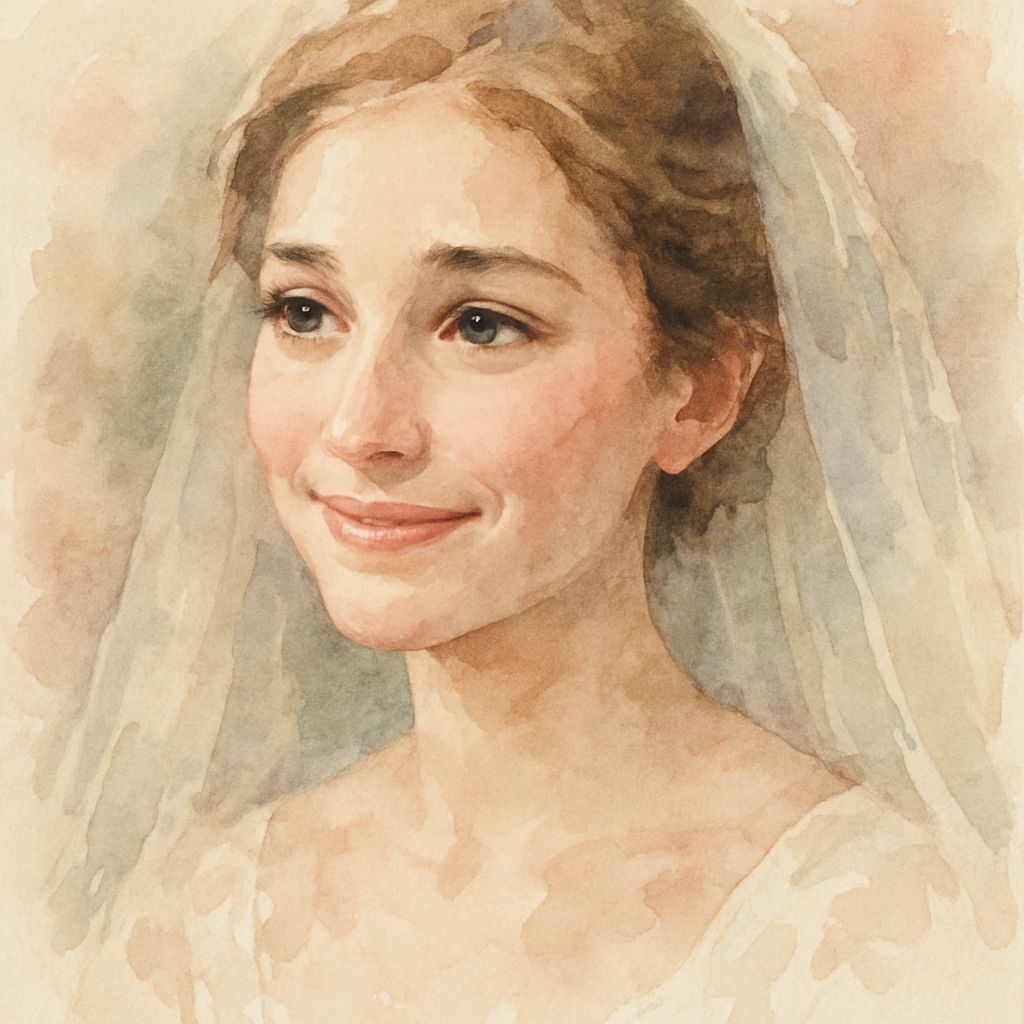 Loving Bride Portrait in Watercolor Style
