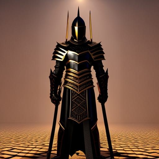 Black Knight in Ornate Maze, Hyperdetailed Gloss Painting