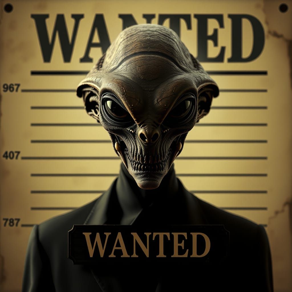 Alien Villain Wanted: Vintage Sepia Mugshot