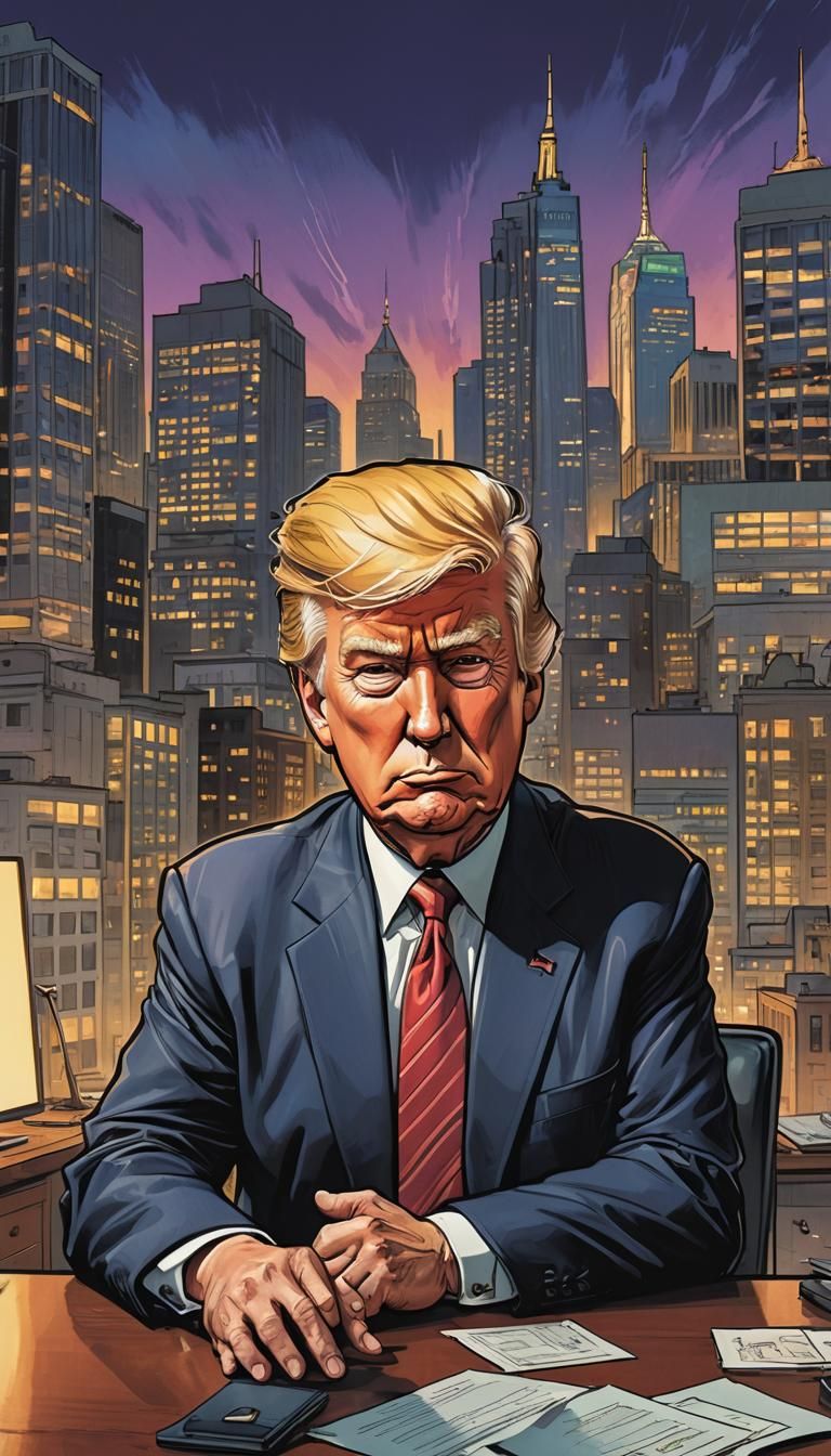 Humorous Caricature of Donald Trump in Comic Book Style