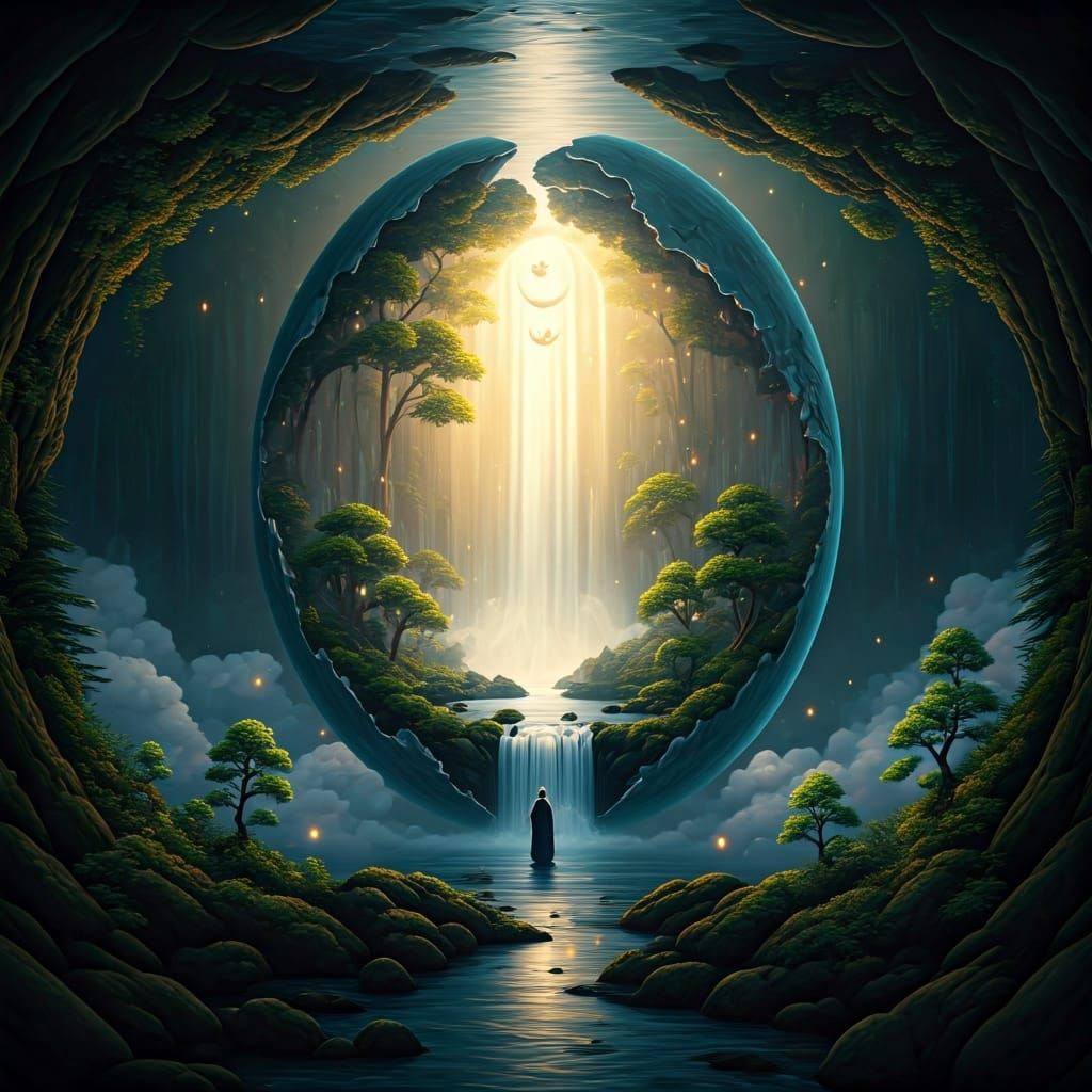 Mystical Upside-Down Waterfall Dreamcore Fantasy Painting