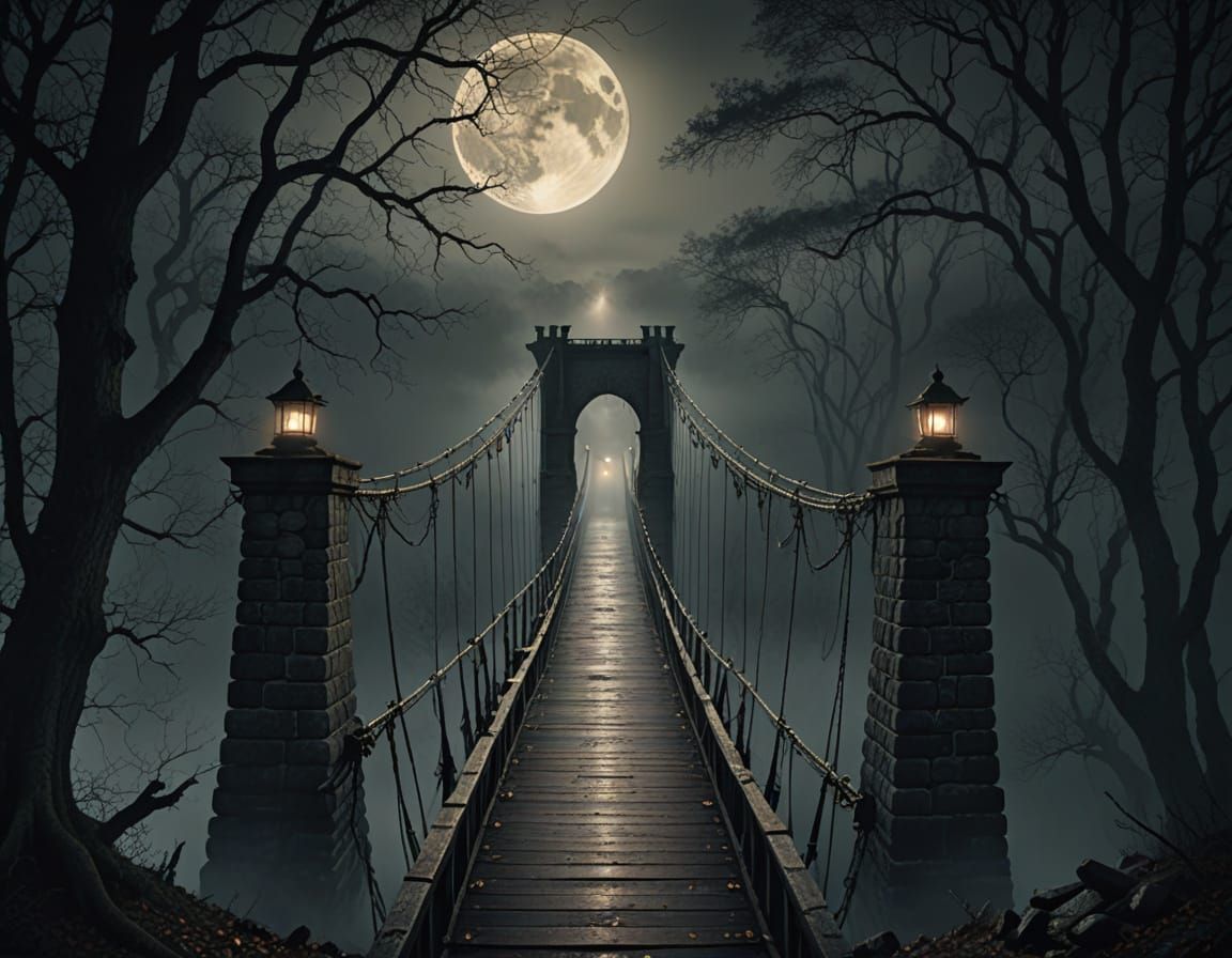 Eerie Portal Bridge Amidst Dark Mist