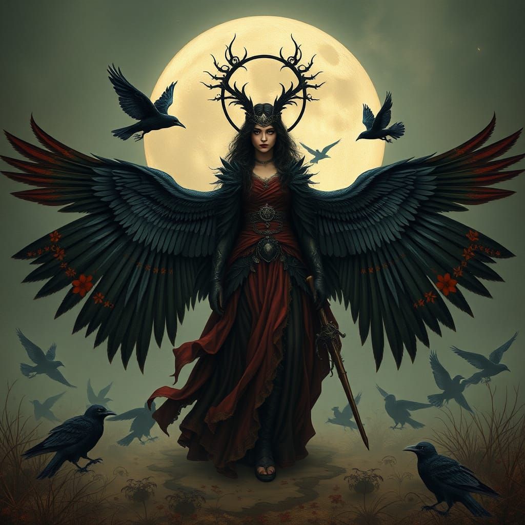 Morrigan, Celtic Goddess of War on Battlefield
