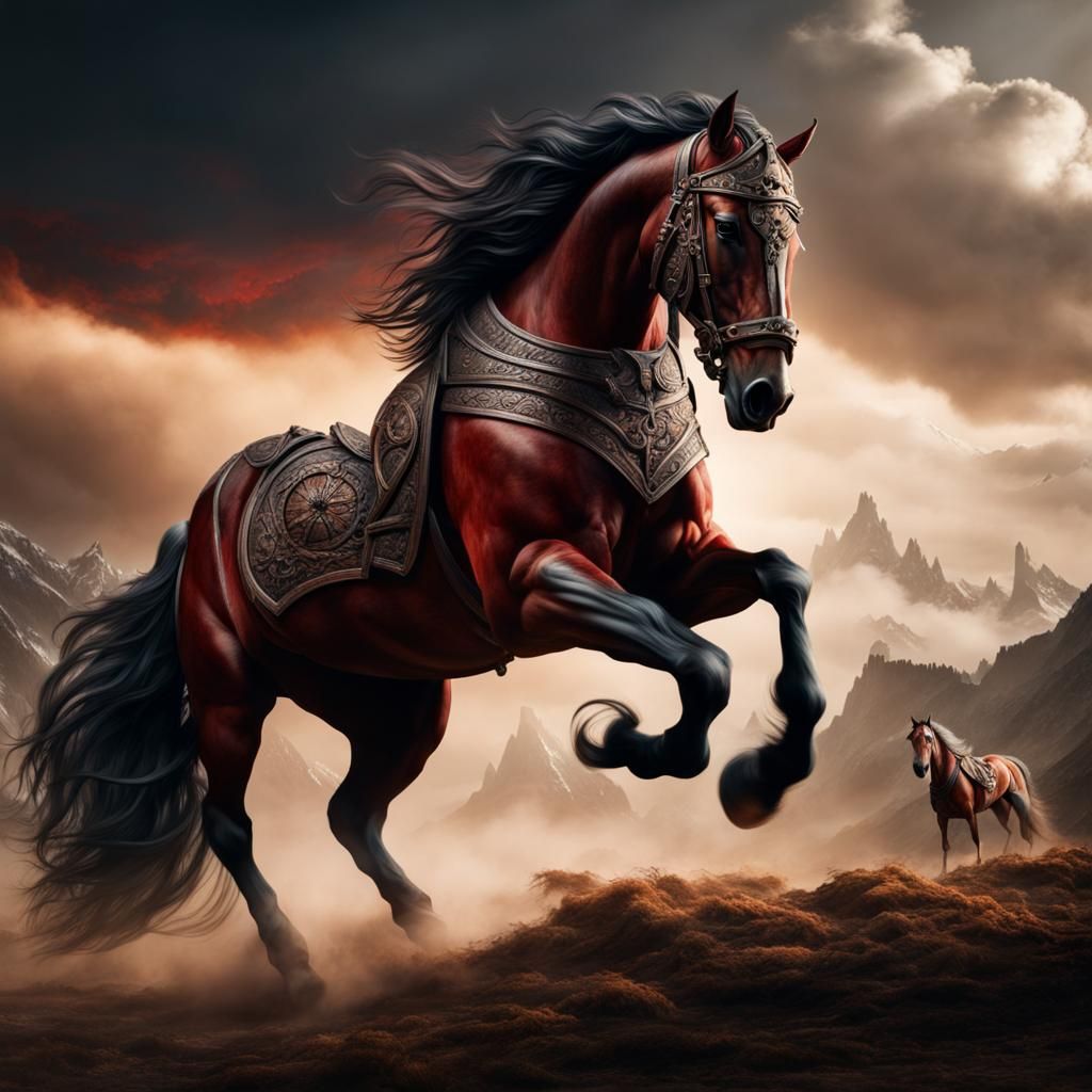 Furious Wooden Horse in Medieval Bloodbath: Digital Matte Pa...