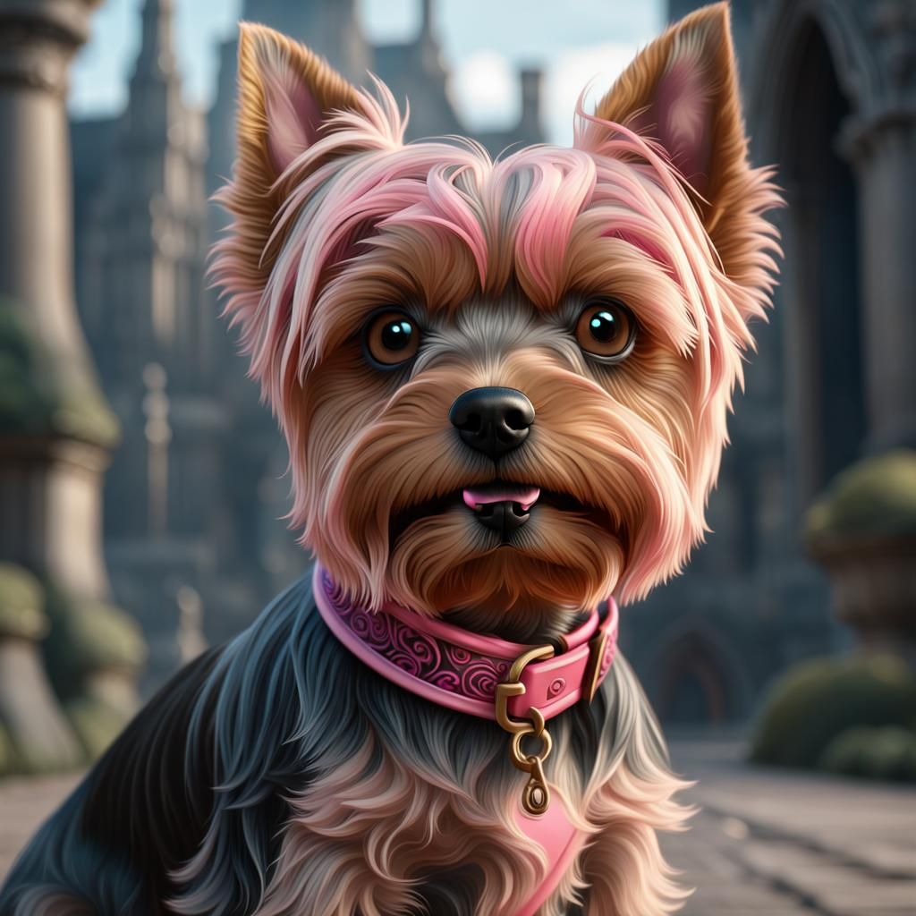 Yorkshire Terrier with Pink Collar: Detailed Matte Painting