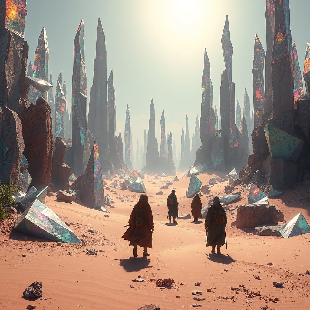 Post-Apocalyptic Crystal Spires Refract Sunlight in a Mystic...