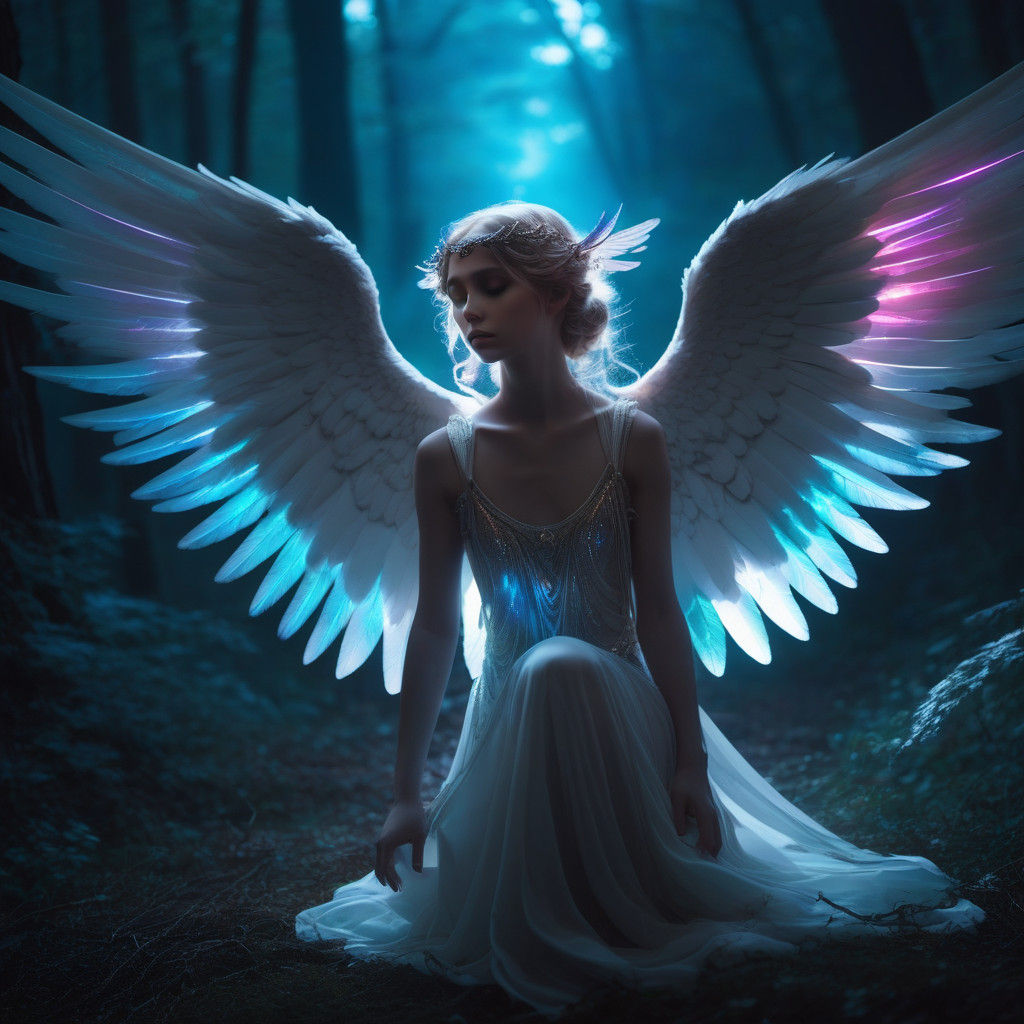 Angel in Contrapposto Pose with Iridescent Wings