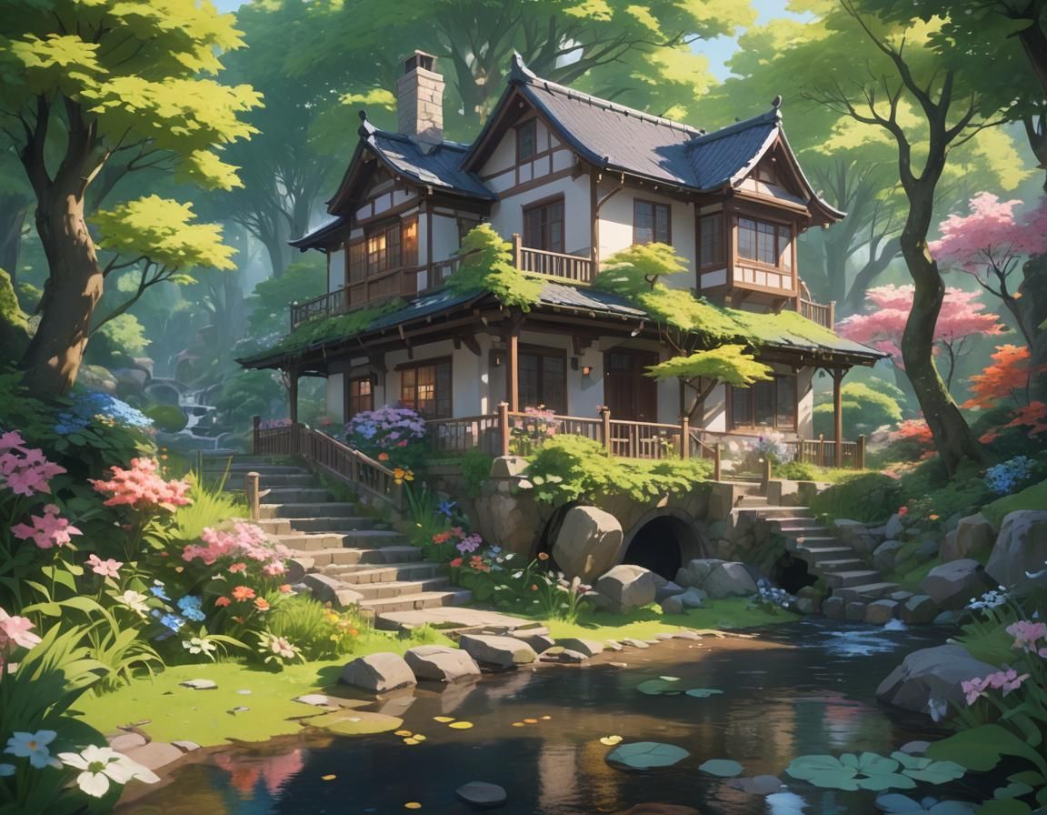 Anime Dream House by Stream in 3D