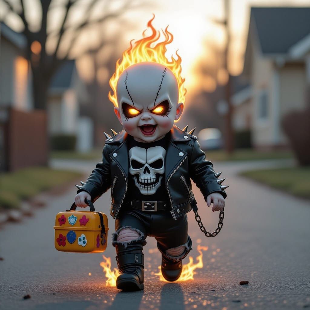 Baby Ghost Rider Walks to Preschool
