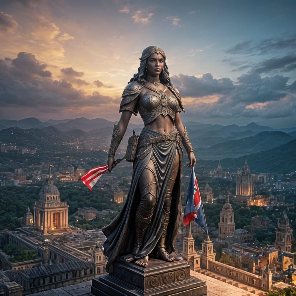 Puerto Rican Flag Statue: Detailed Fantasy Art