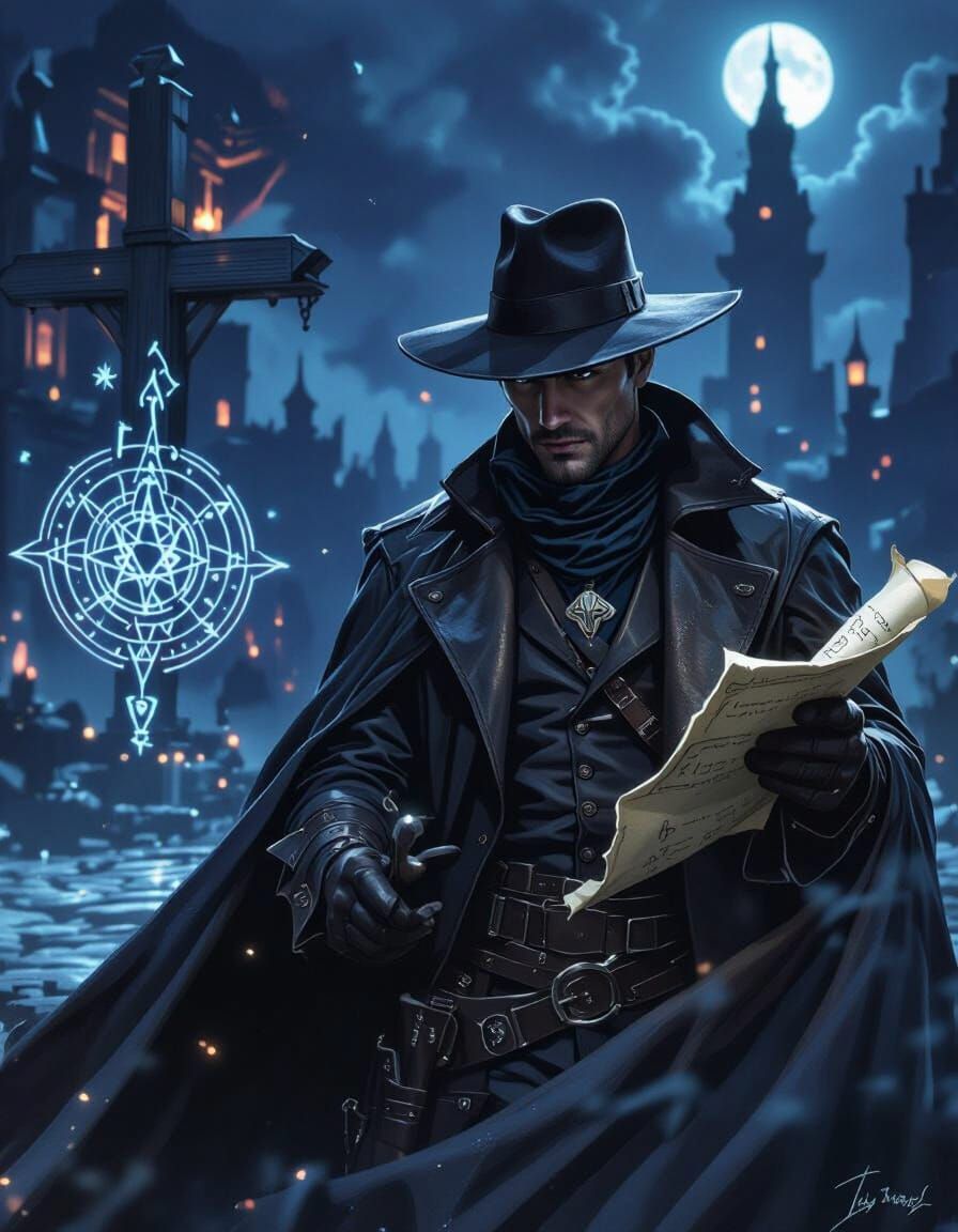 Mysterious Figure at Crossroads in Dark Fantasy Style