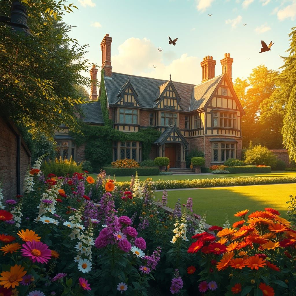 Majestic Tudor Mansion in Summer Light