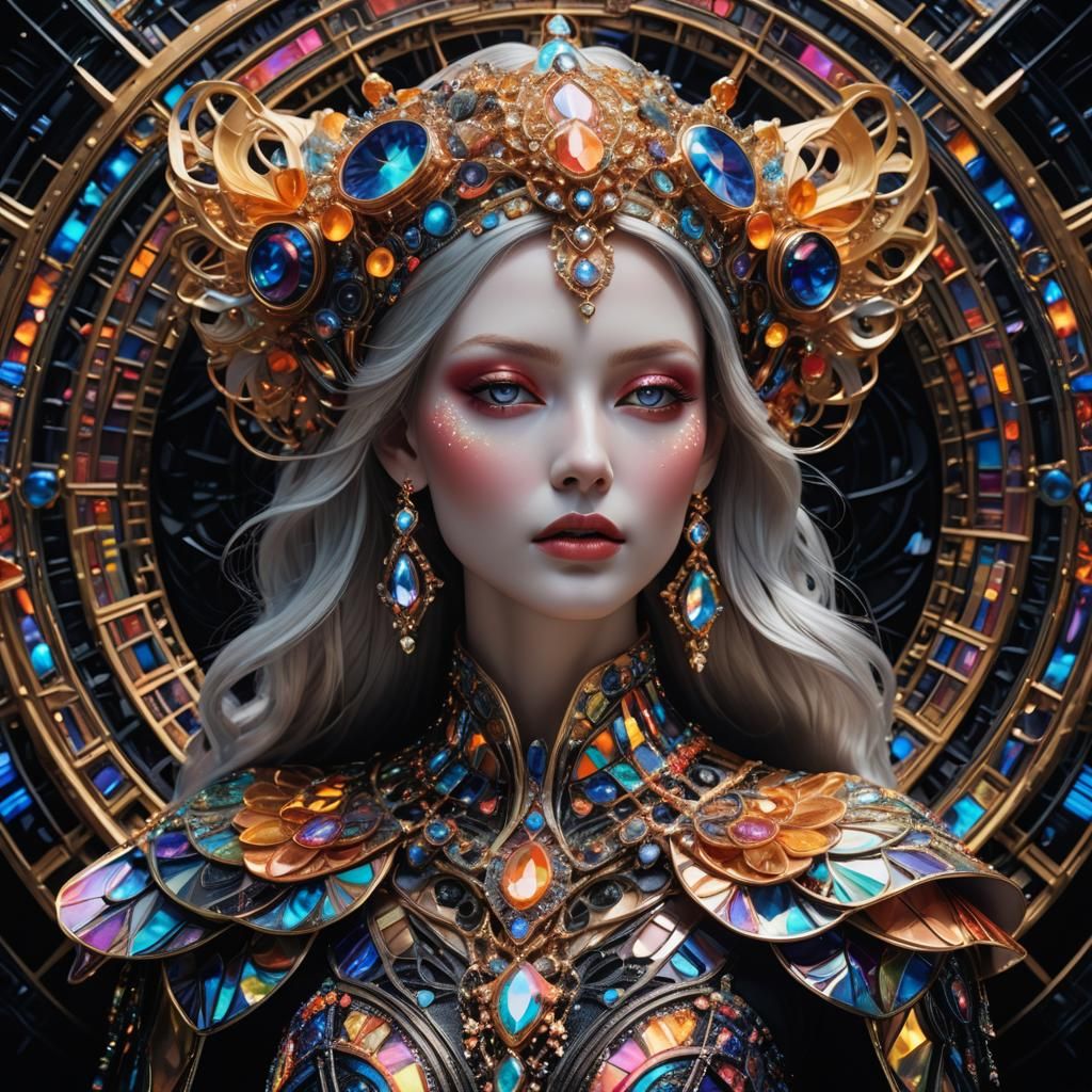 Iridescent Woman with Biomechanical Jewelry