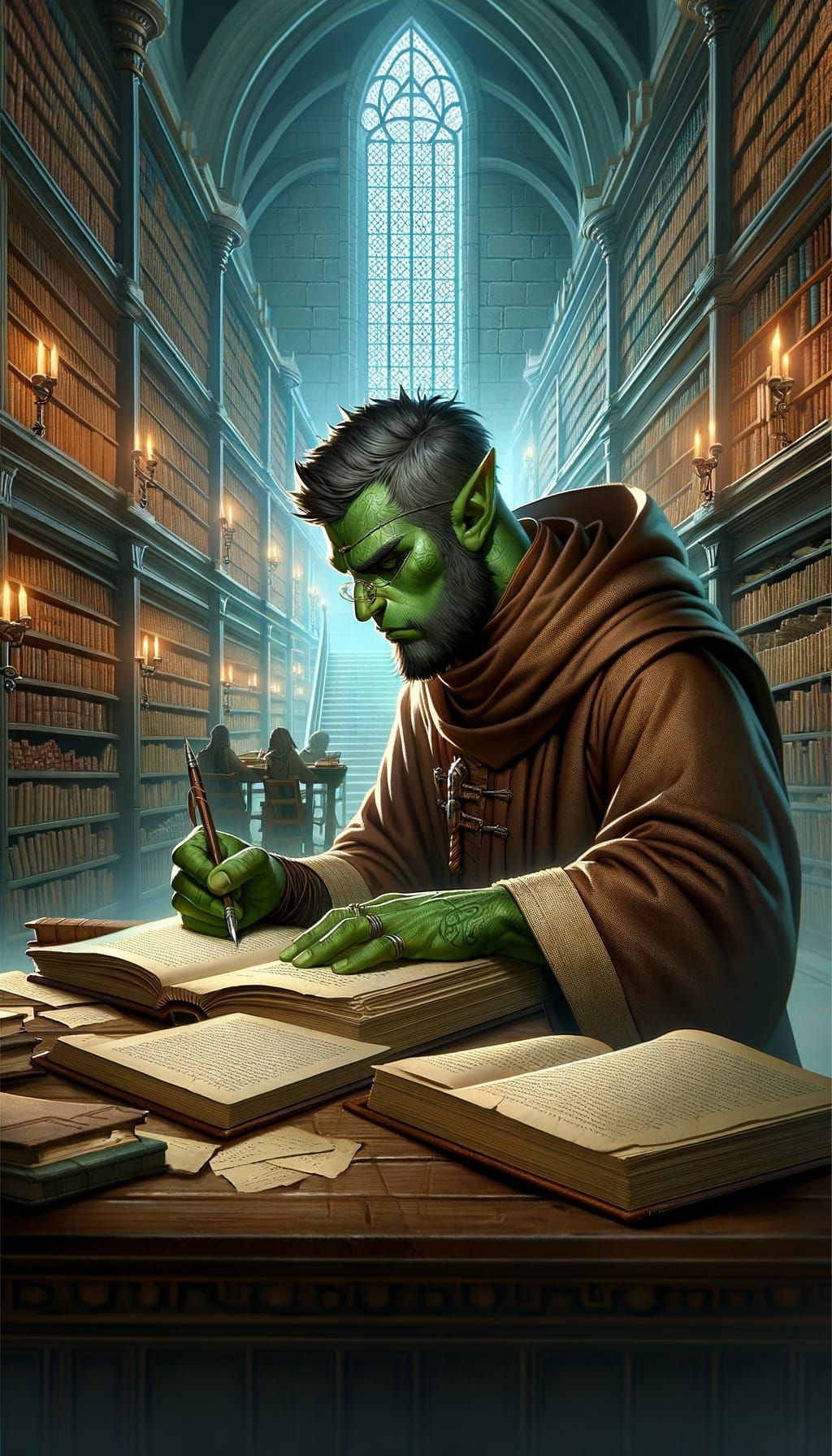 Orc Friar Scribe in Monastery Library