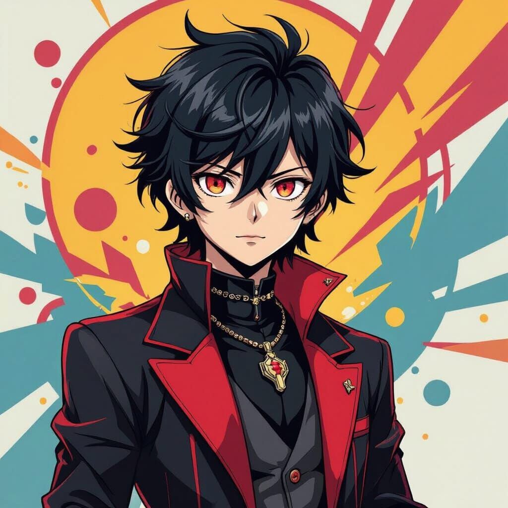 Persona Style Anime Character Art with Energetic UI Backgrou...