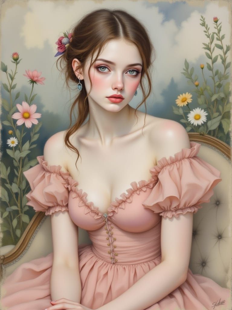 Dusty Rose Figure in Soft Pastel Surrealism