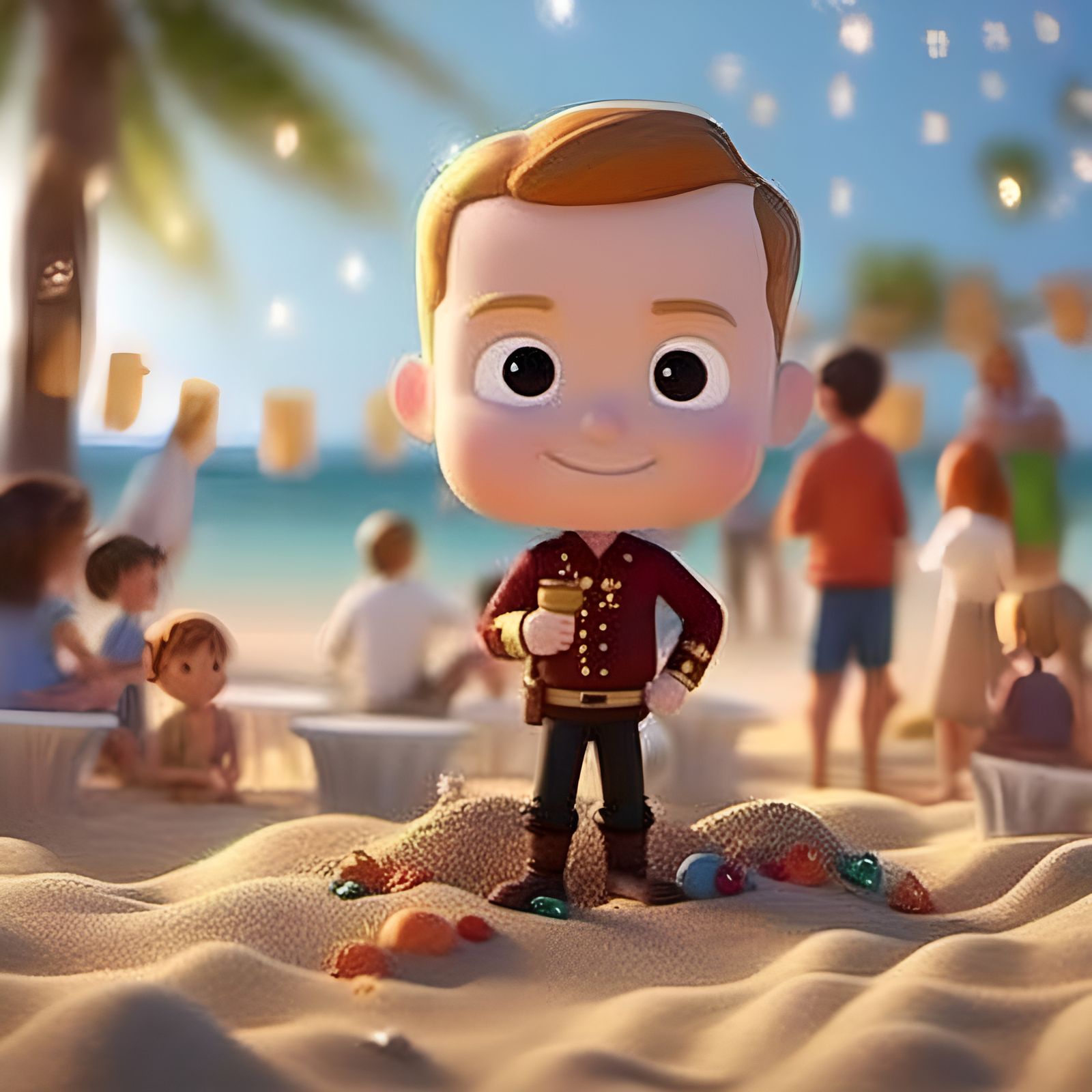 Chibi Anime Character at Beach Party in 3D