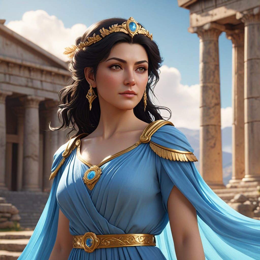 Athena in Ancient Greek Grandeur, Inspired by Cyberpunk Aest...