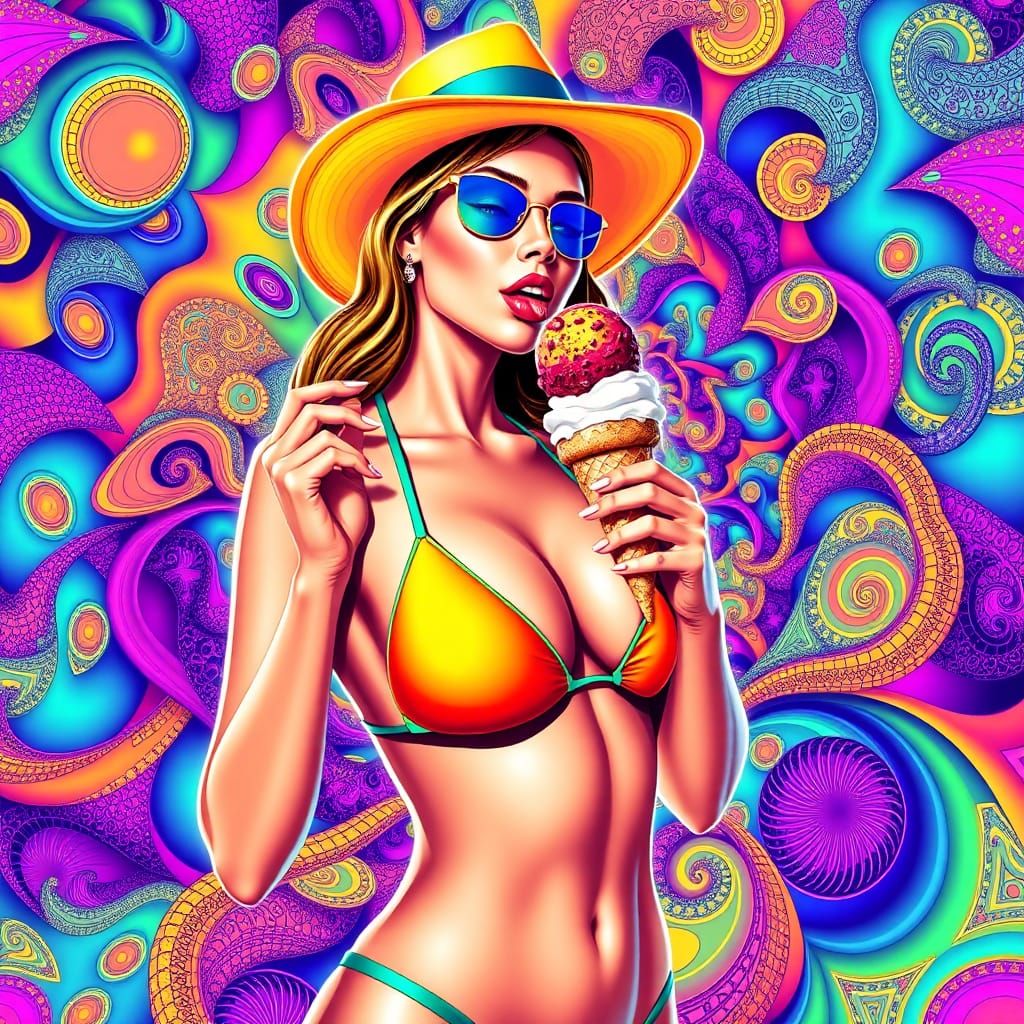 Abstract Vector Portrait: Woman with Ice Cream